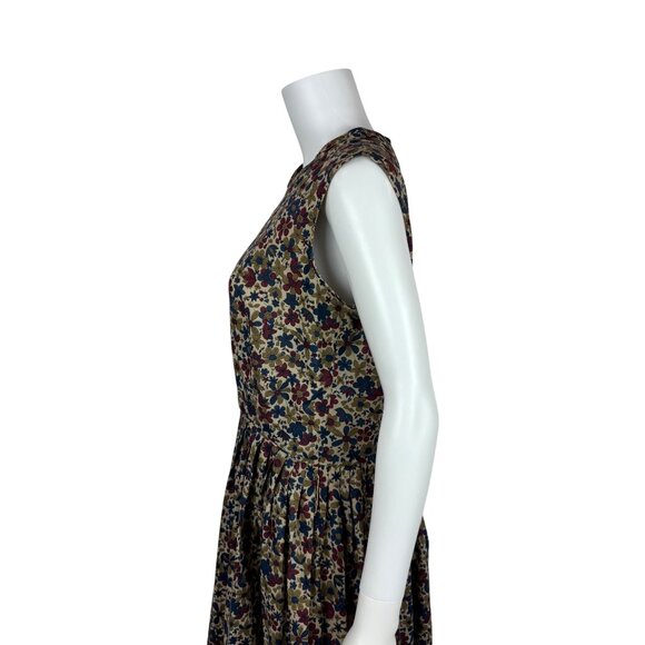 Vintage 60s Floral Dress Womens Medium Dark Groovy Print Sleeveless Fit & Flare - Picture 9 of 12